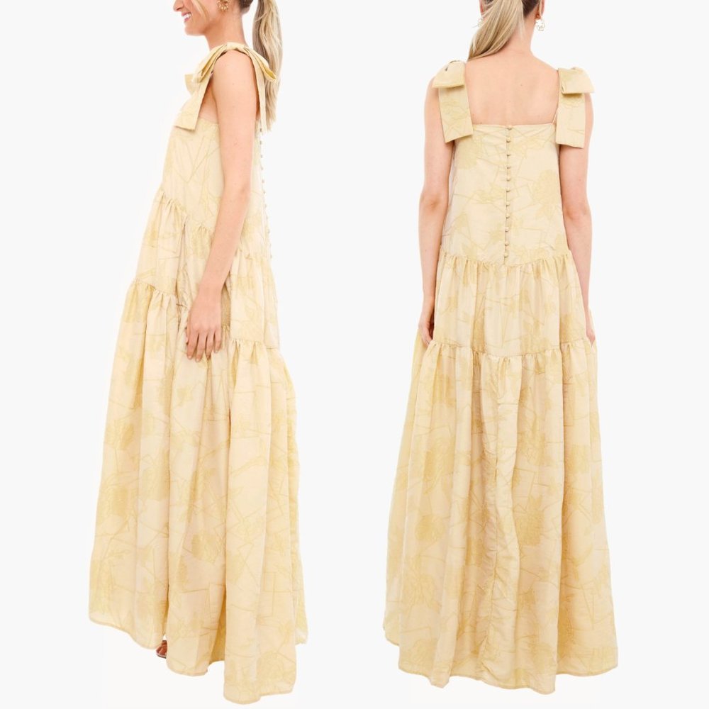 NEW Tuckernuck x Sister Jane Floral Square Neck Tiered Bow Shoulders Maxi Dress - Picture 2 of 13